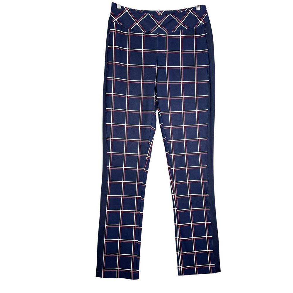 Tail Womens Golf Pants Size 4 Navy Blue Plaid Stretch Pull On Trousers Preppy - Picture 2 of 11